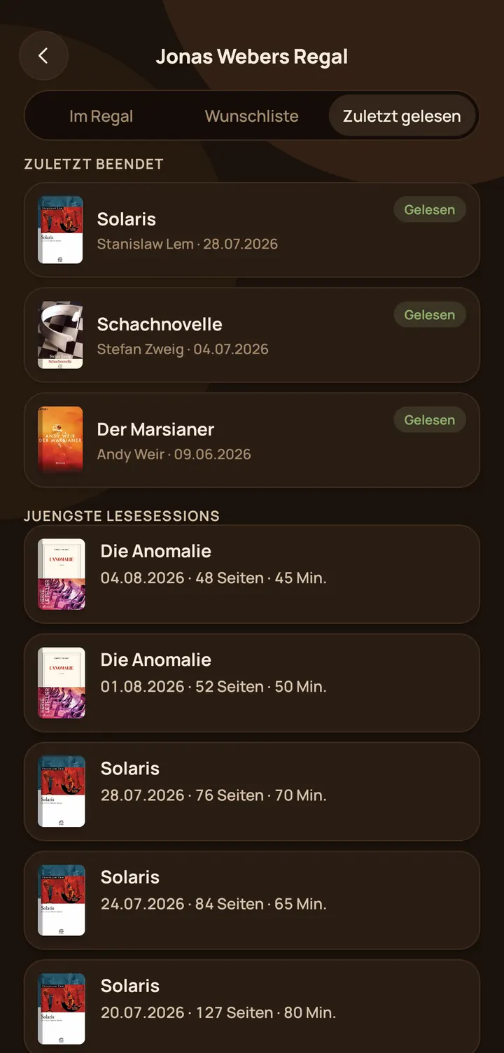 Buchregal: Leseaktivität der Freunde
