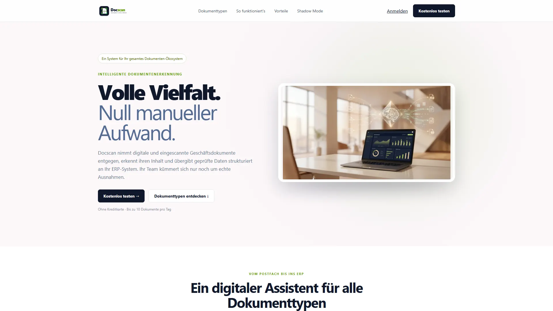 DocScan: Der erste Eindruck – die Startseite