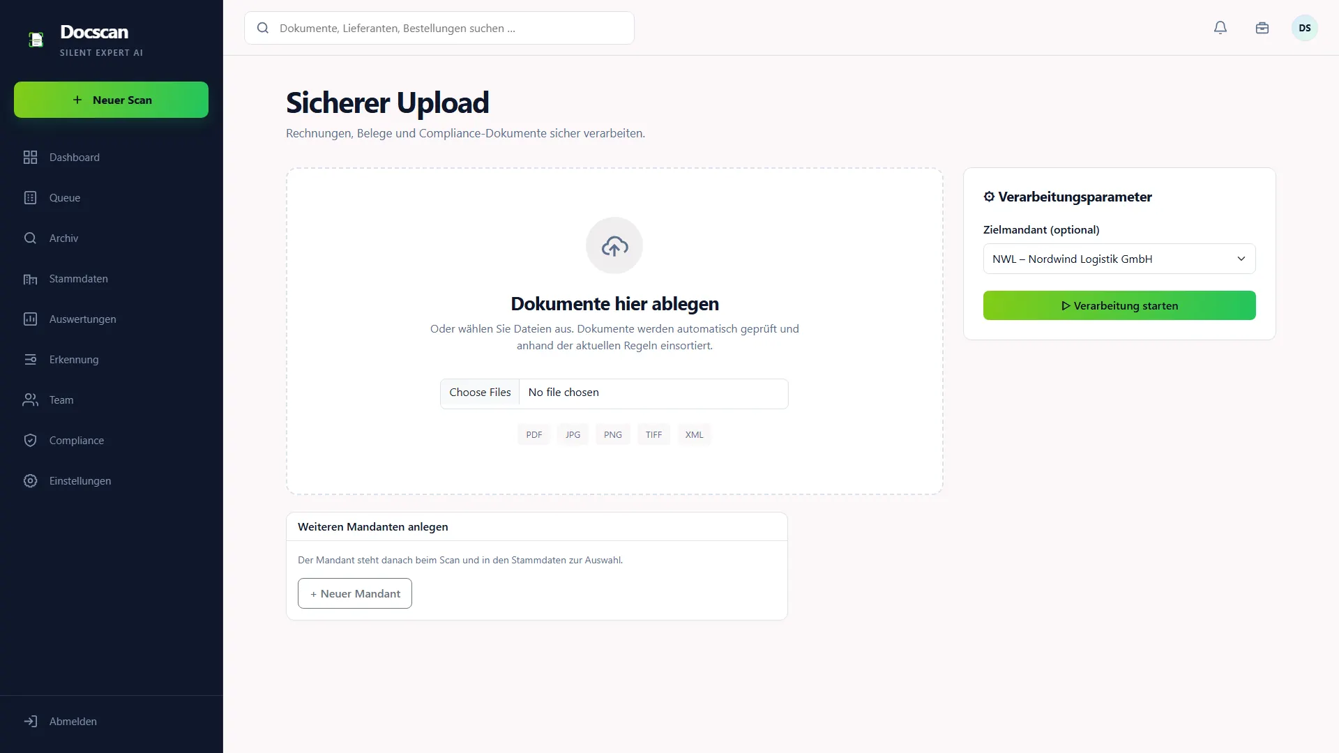 DocScan: Belege einliefern – Upload per Drag & Drop