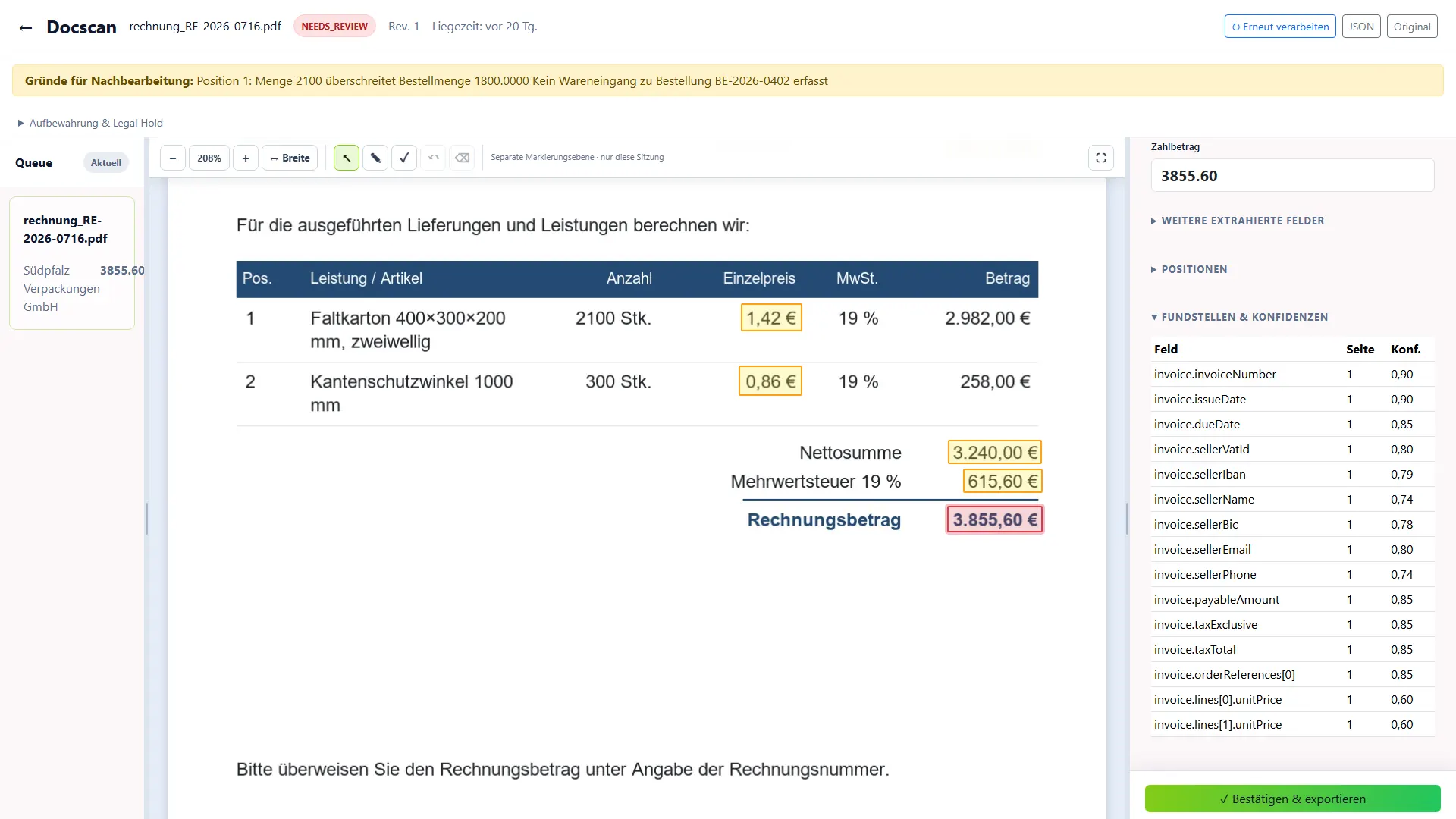 DocScan: Fundstellen & Konfidenzen – woher jeder Wert stammt