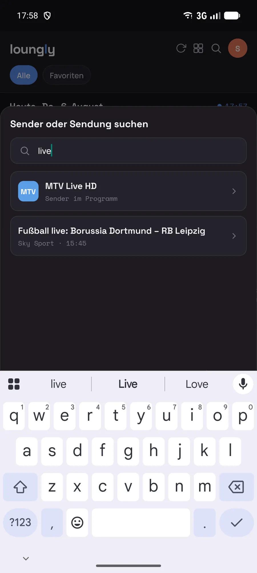 Loungly: Sender & Sendungen suchen