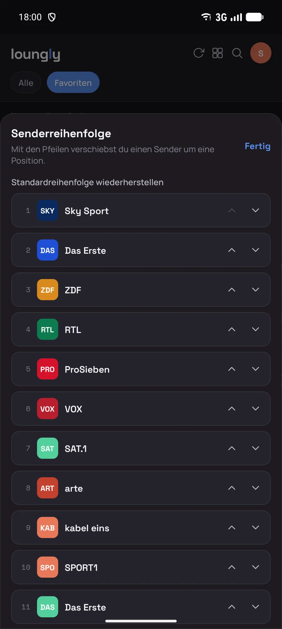 Loungly: Senderreihenfolge