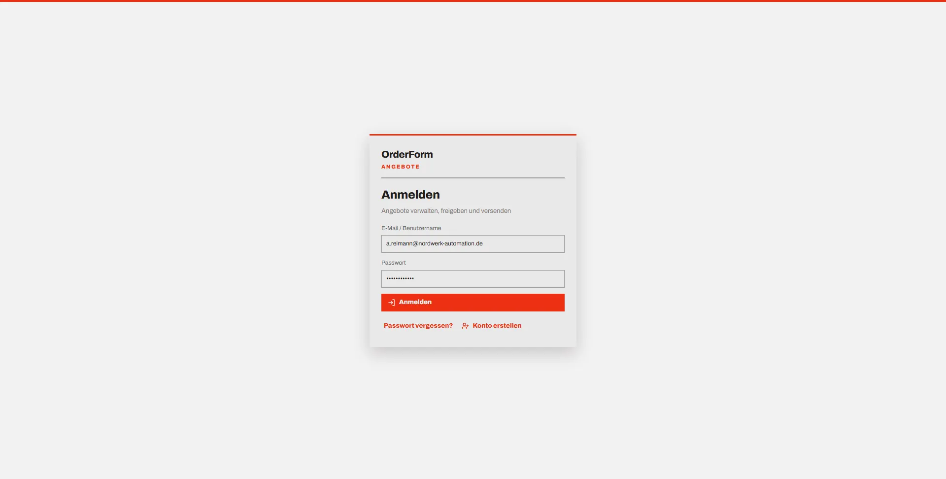 OrderForm: Anmelden