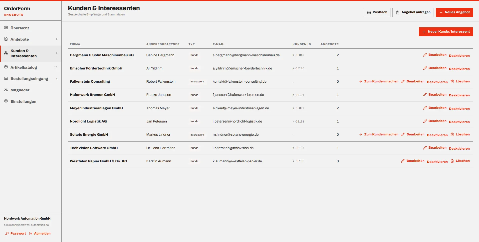 OrderForm: Kunden & Interessenten