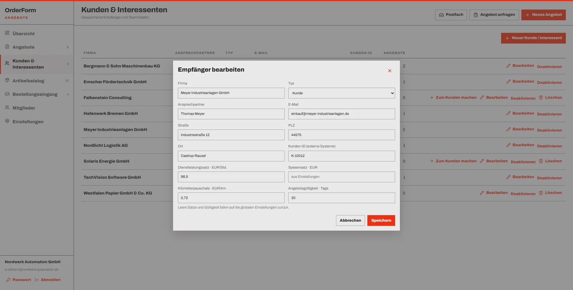 OrderForm: Kundenstammdaten
