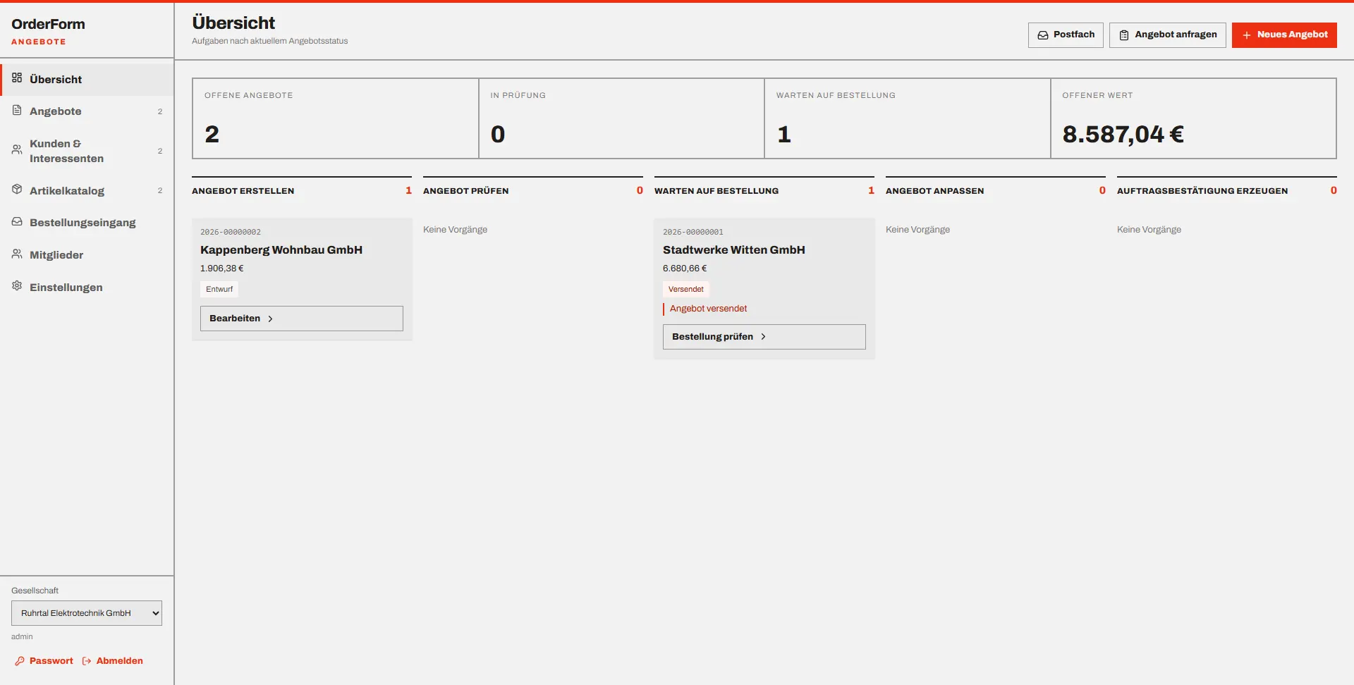 OrderForm: Mandantenwechsel