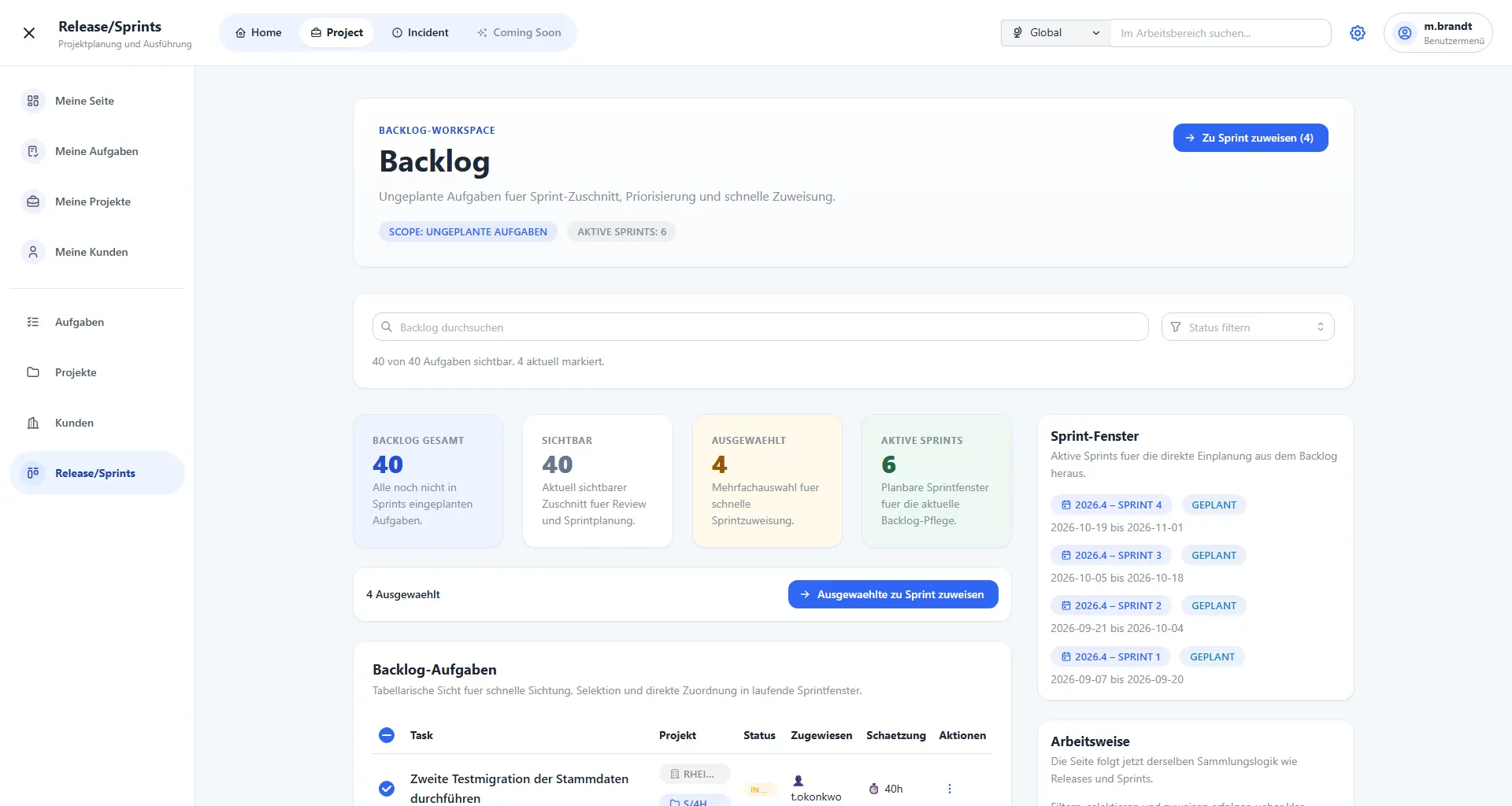 Planox: Backlog und Sprint-Zuordnung