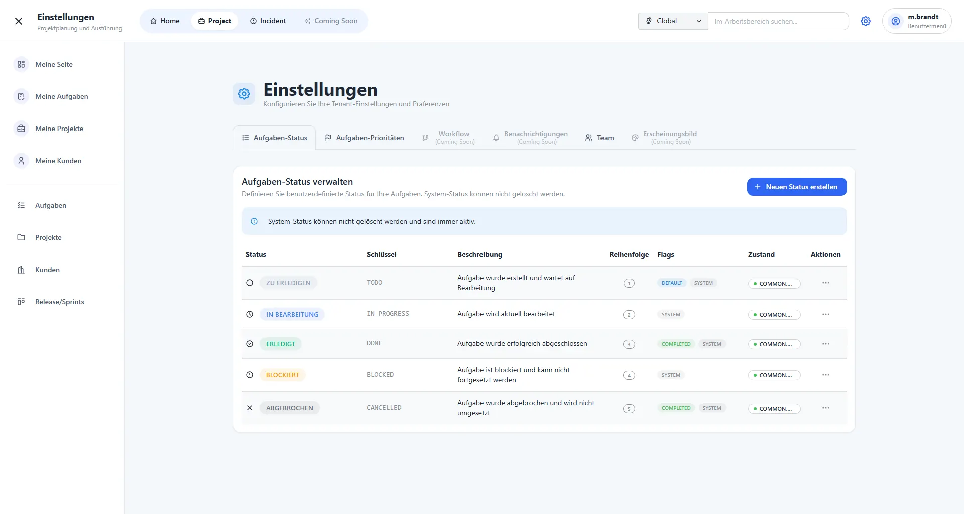 Planox: Status und Prioritäten anpassen