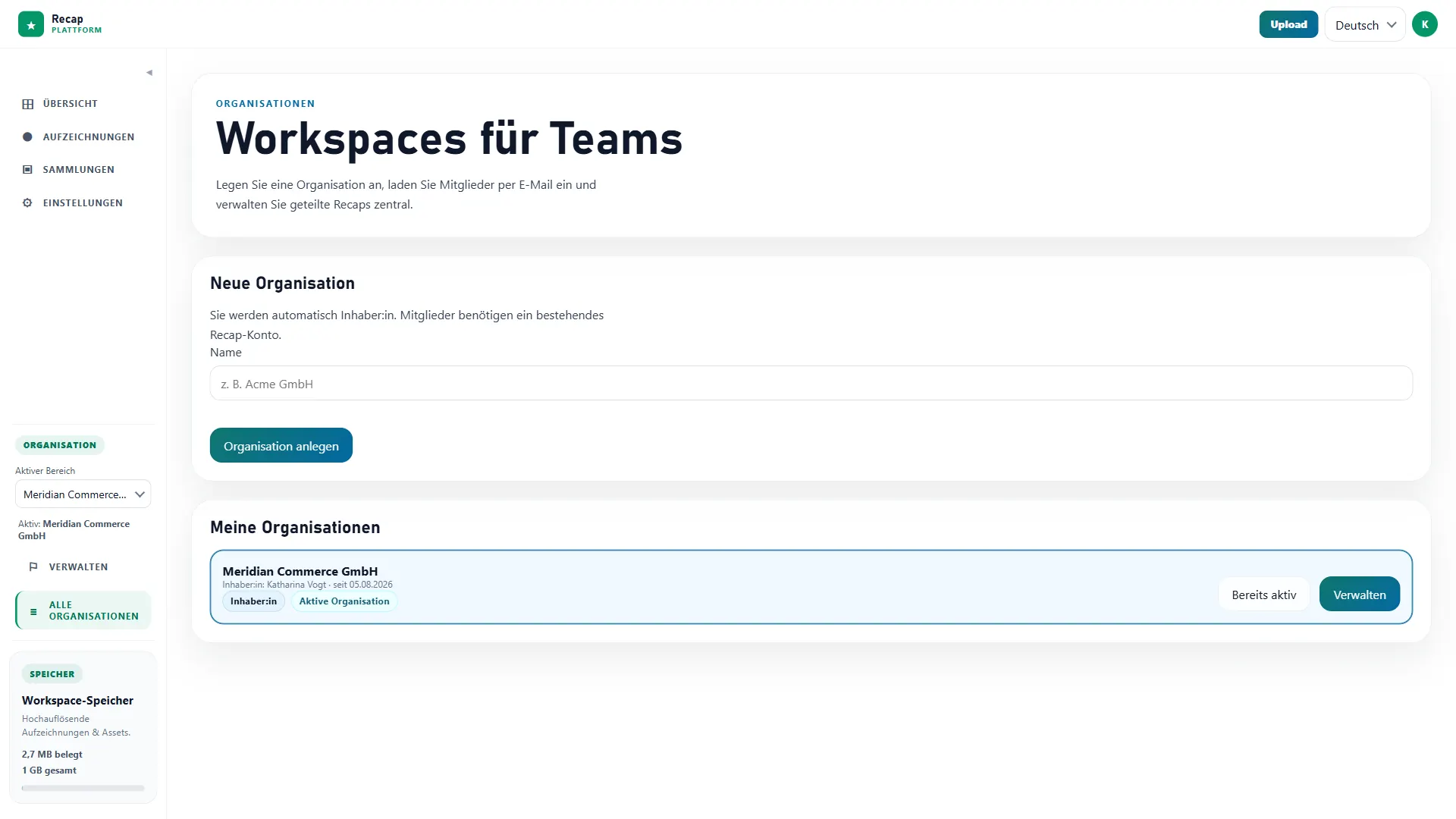 Recap: Organisationen