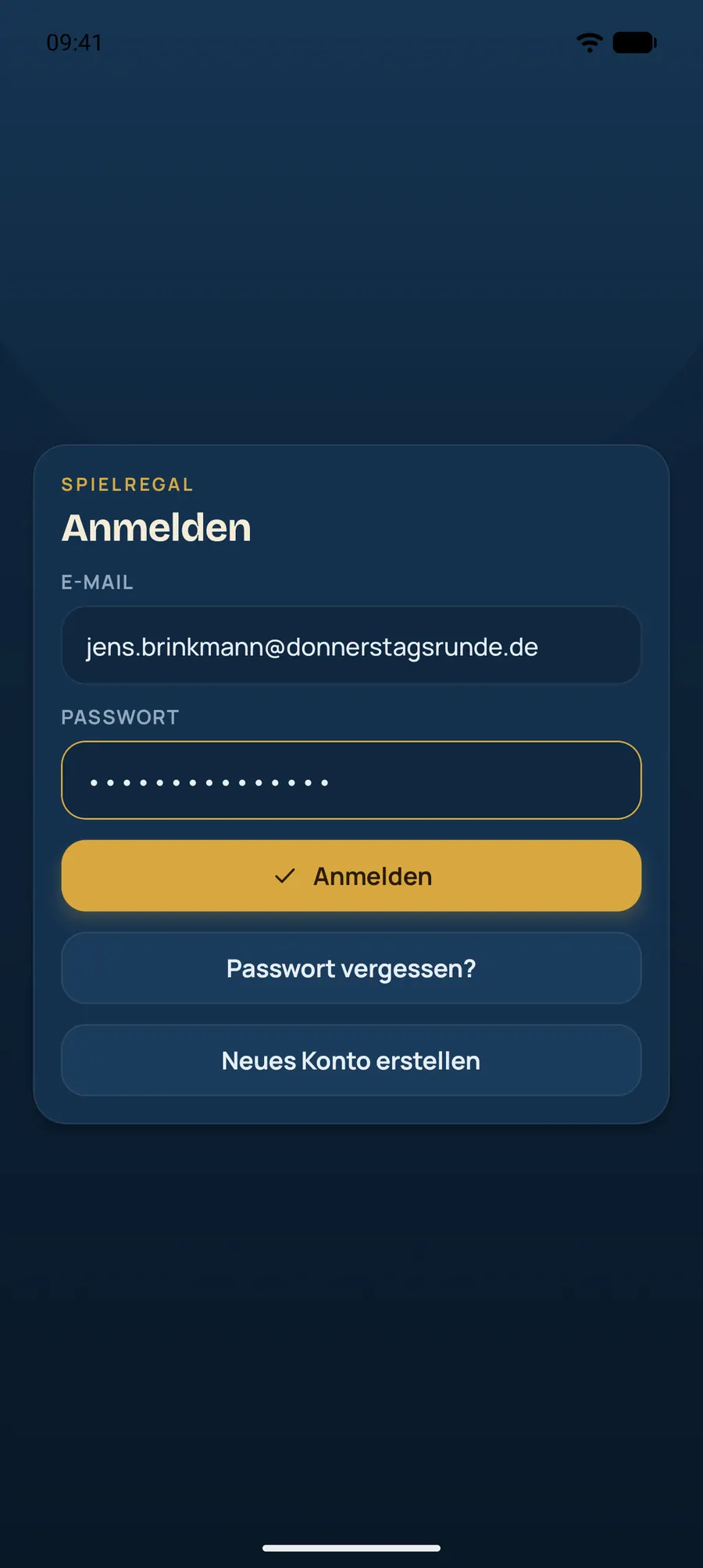 Spielregal: Anmeldung