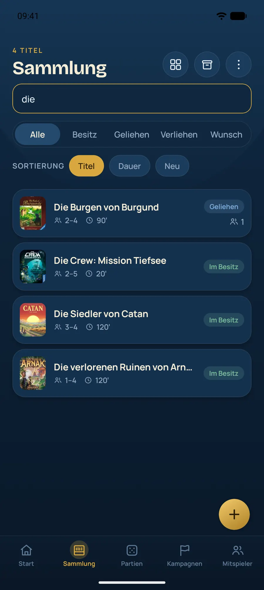 Spielregal: Suchen und filtern