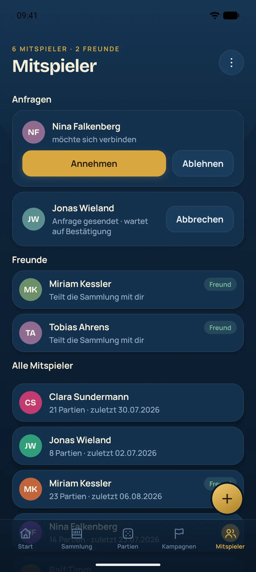 Spielregal: Mitspieler und Freunde