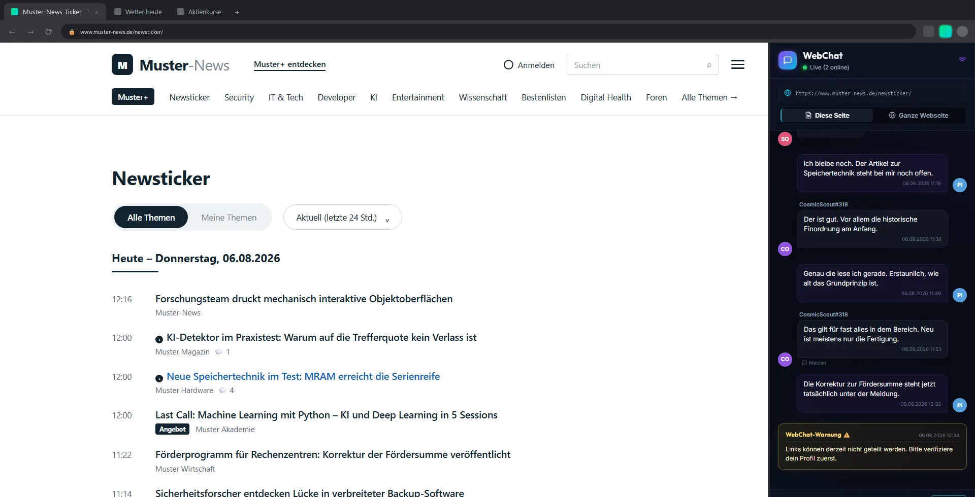 WebChat Systemkarte eines vom Schutzfilter blockierten Beitrags